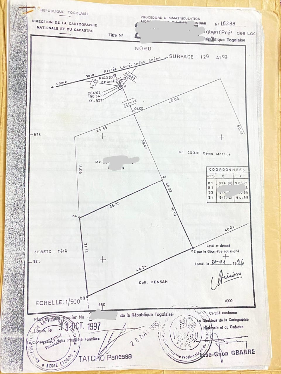 Terrain en vente a Lomé baguida avepozo kpogan