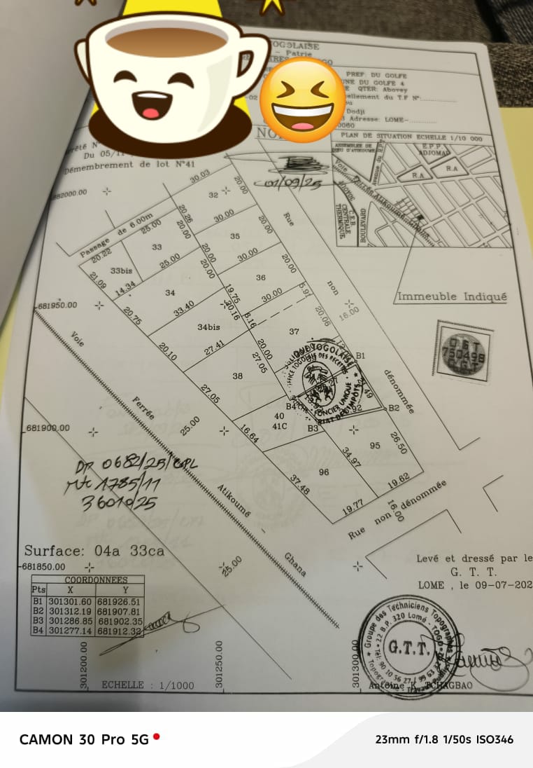 Terrain en vente a Lomé attikoumé